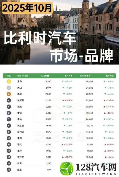 欧洲车市  比利时2025年10月：中国车企1620台-1